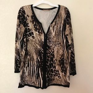 Belldini animal print zip up cardigan size Large